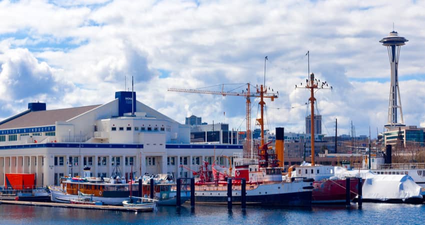 Historic ships docked at the Seattle Museum of History and Industry on Lake Union 